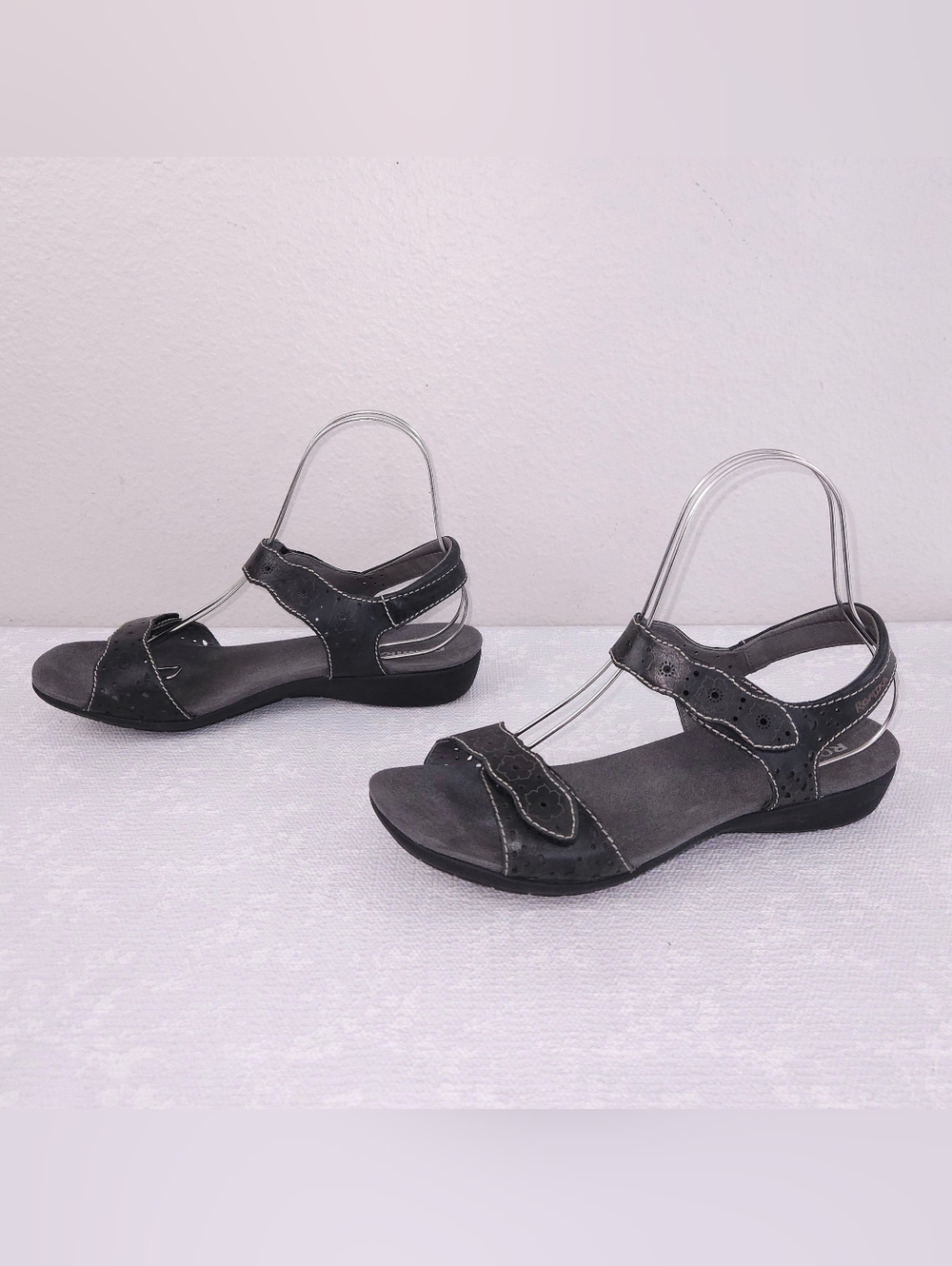 ROMIKA Tahiti Sandals Black Leather Ankle Strap Flats US 11 Boho